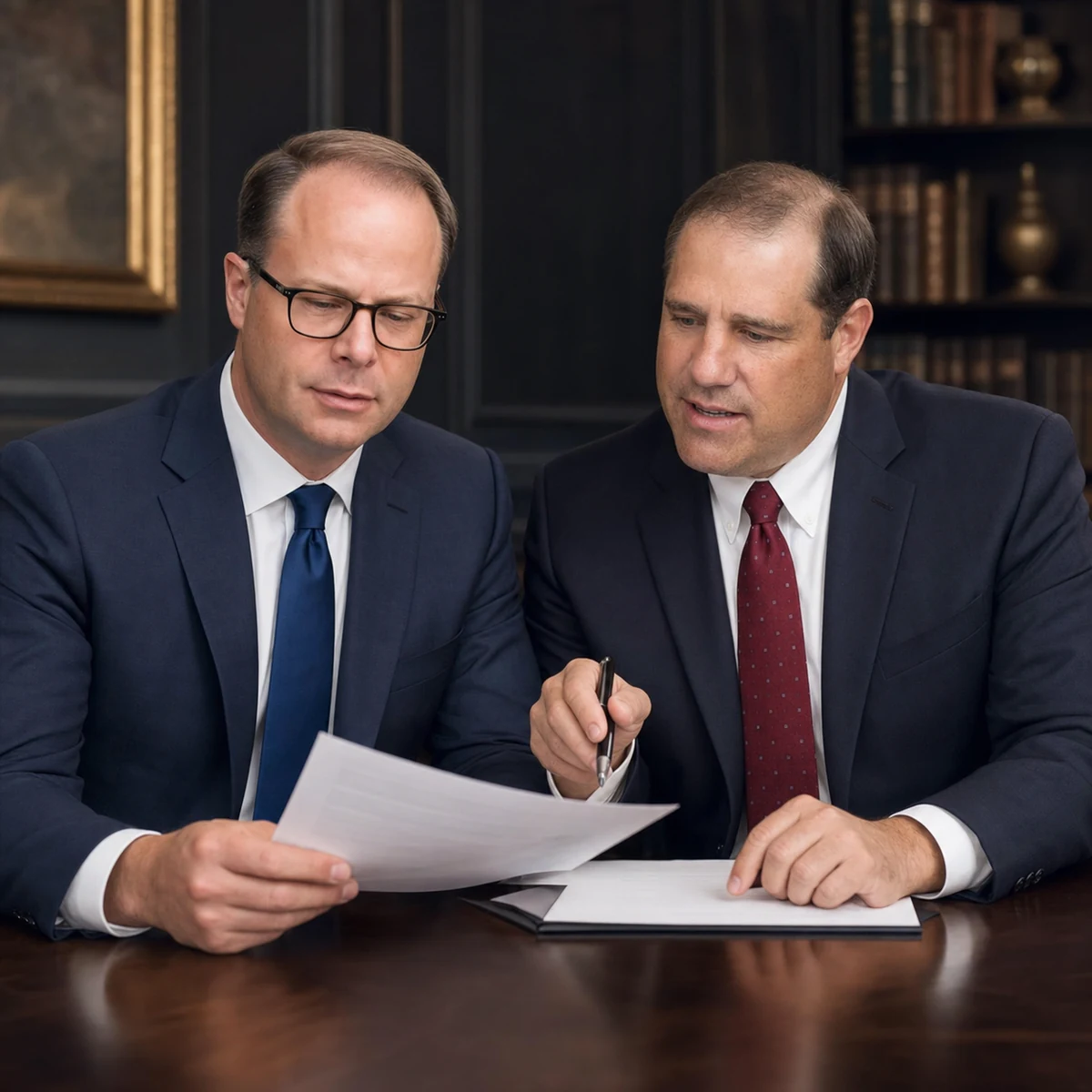 Editorial portrait of Dennis Marshall and Joseph Williams reviewing business materials